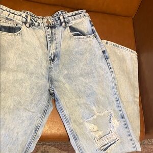 SHEIN Light Blue Distressed Boyfriend Jeans